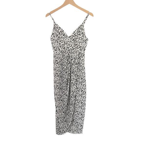 Shona Joy Berlin Cocktail Draped Midi Dress White & Black Speckled Size 4 - Picture 2 of 7